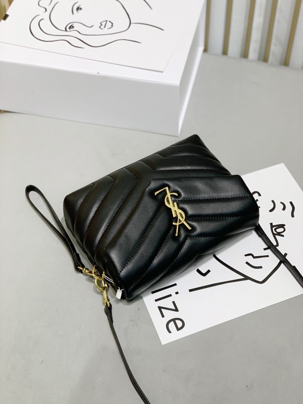 SAINT LAURENT LOULOU TOY STRAP BAG IN QUILTED Y LEATHER BLACK 678401DV7071000 - Image 8