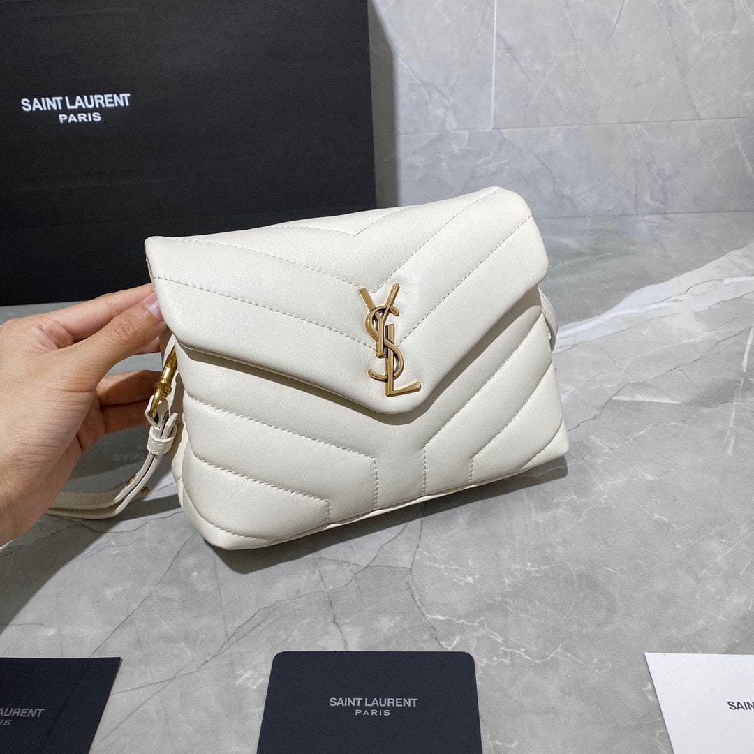 SAINT LAURENT LOULOU TOY STRAP BAG IN QUILTED Y LEATHER WHITE - Image 2