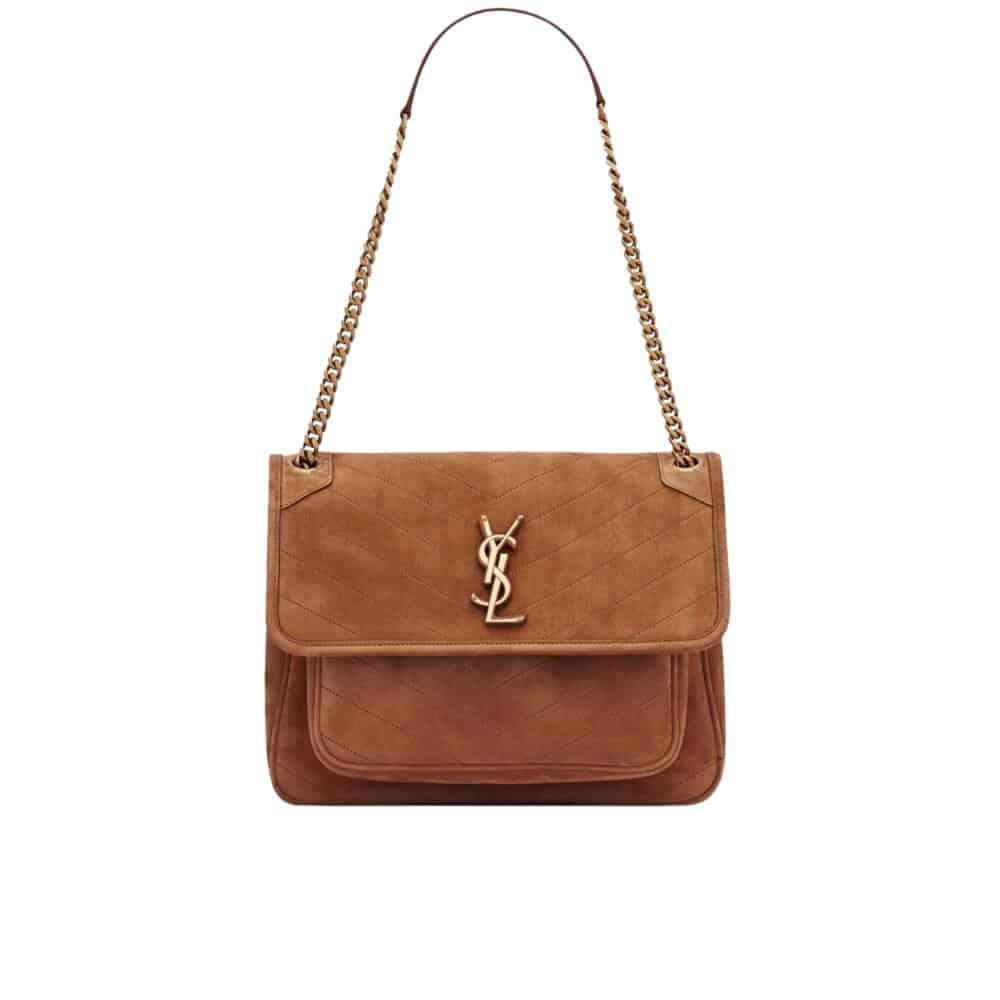 SAINT LAURENT NIKI BABY CHAIN BAG IN SUEDE BROWN 6237483