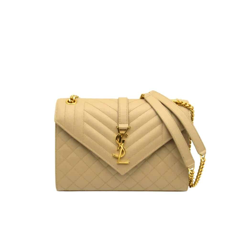 SAINT LAURENT ENVELOPE MEDIUM CHAIN BAG IN MIX MATELASSÉ GRAIN DE POUDRE EMBOSSED BEIGE 24CM 600185BOW912721