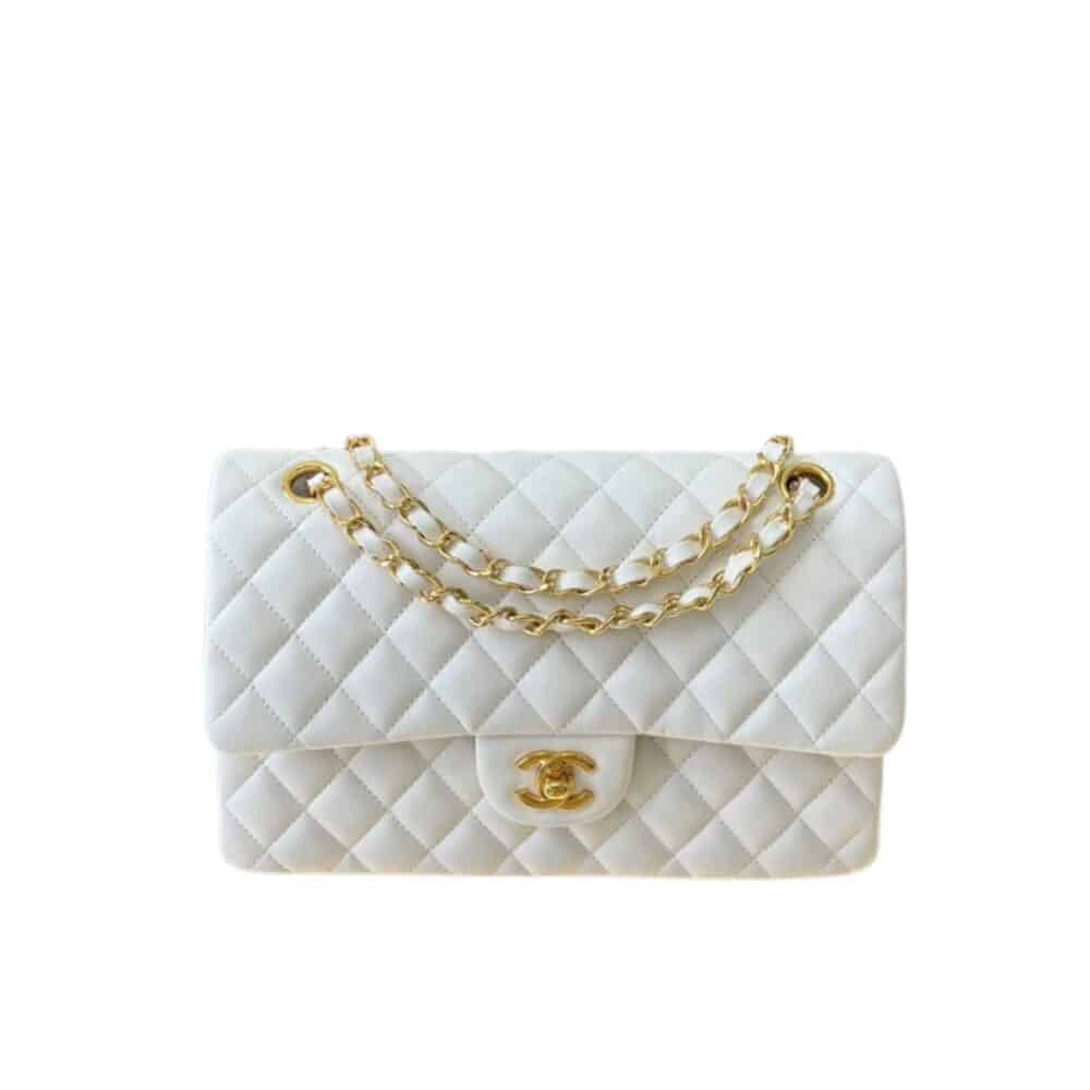 CHANEL CLASSIC MEDIUM HANDBAG WHITE 25CM A01112