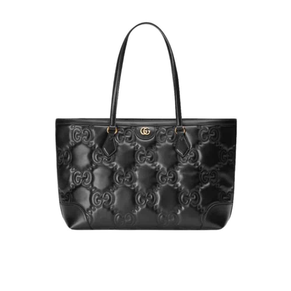 GUCCI GG MATELASSÉ LEATHER MEDIUM TOTE BAG BLACK 631685 UM8IG 1000