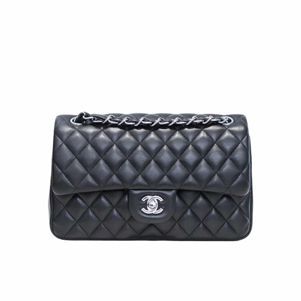 CHANEL CLASSIC FLAP BAG BLACK LEATHER 25CM