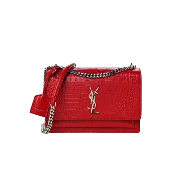 SAINT LAURENT SUNSET EMBOSSED LEATHER BAG RED