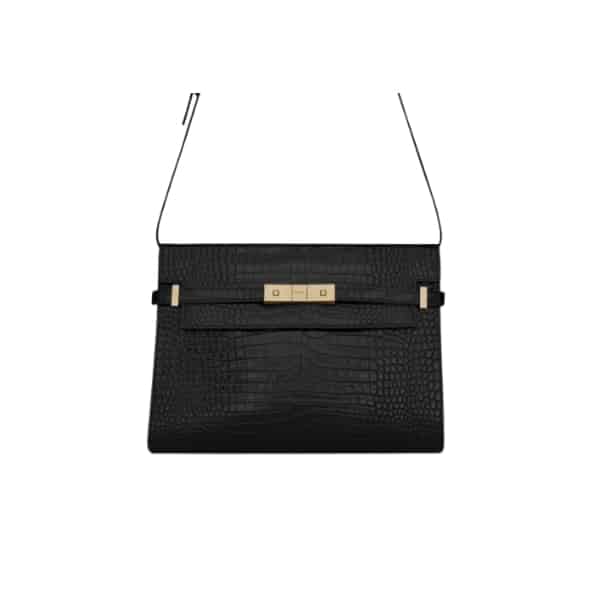 SAINT LAURENT MANHATTAN SHOULDER BAG IN CROCODILE EMBOSSED SHINY BLACK GOLD 24CM 579271DND0J1000