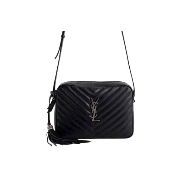 SAINT LAURENT LOU CAMERA BAG IN QUILTED BLACK SILVER LEATHER 23CM 612544DV7041000