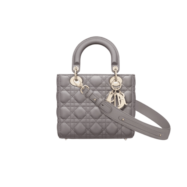 DIOR MEDIUM LADY BLUSH CANNAGE BAG GREY 20CM