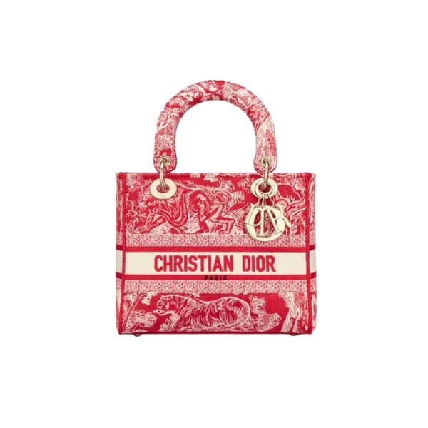 DIOR MEDIUM LADY D-LITE BAG CANVAS RED 24CM