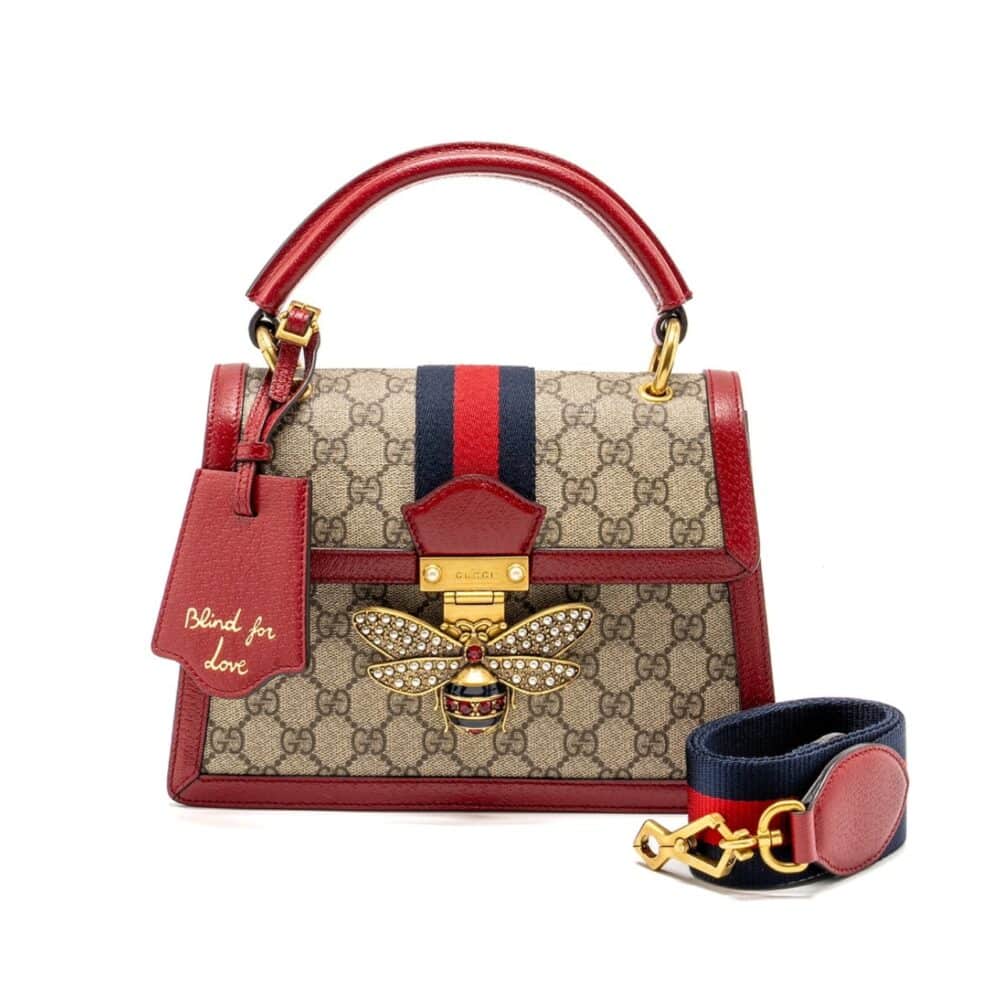 GUCCI QUEEN MARGARET GG SMALL TOP HANDLE BAG RED 25.5CM