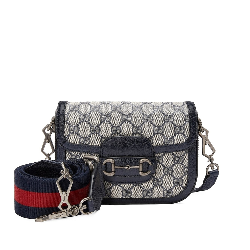 Gucci Horsebit 1955 Small Shoulder Bag GG Supreme Canvas Navy Blue 20cm 658574 96IWN 4076