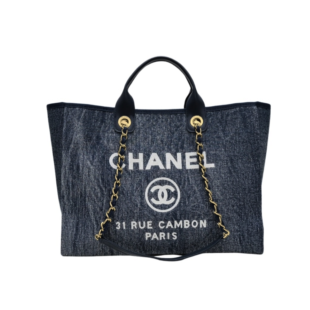 CHANEL MEDIUM DEAUVILLE CANVAS TOTE BLUE 38CM