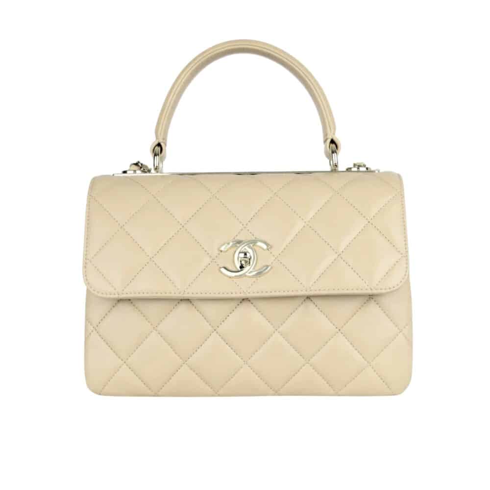 CHANEL FLAP BAG WITH TOP HANDLE 25CM BEIGE