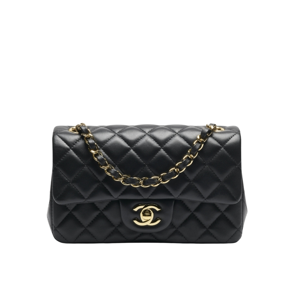 CHANEL MINI CLASSIC HANDBAG GOLD TONE METAL BLACK 20CM A69900 Y04059 94305