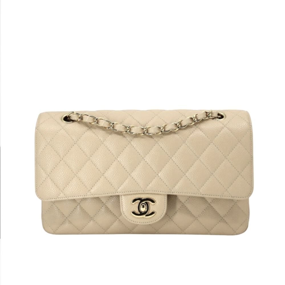 Chanel Medium Classic Double Flap Bag Beige 25Cm A01113 Y04059 NZG77