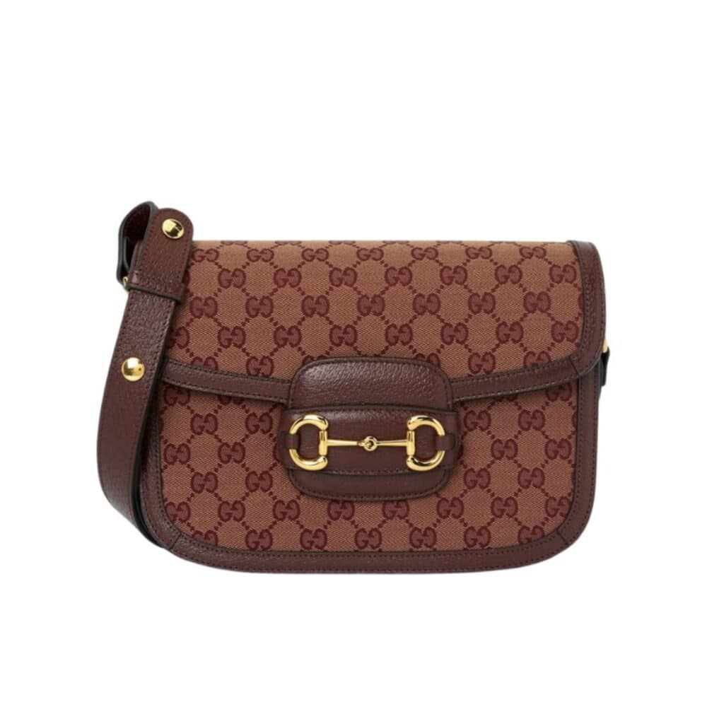 GUCCI HORSEBIT 1955 ORIGINAL GG SHOULDER BAG BURGUNDY 25CM 602204 9Y9NG 9865