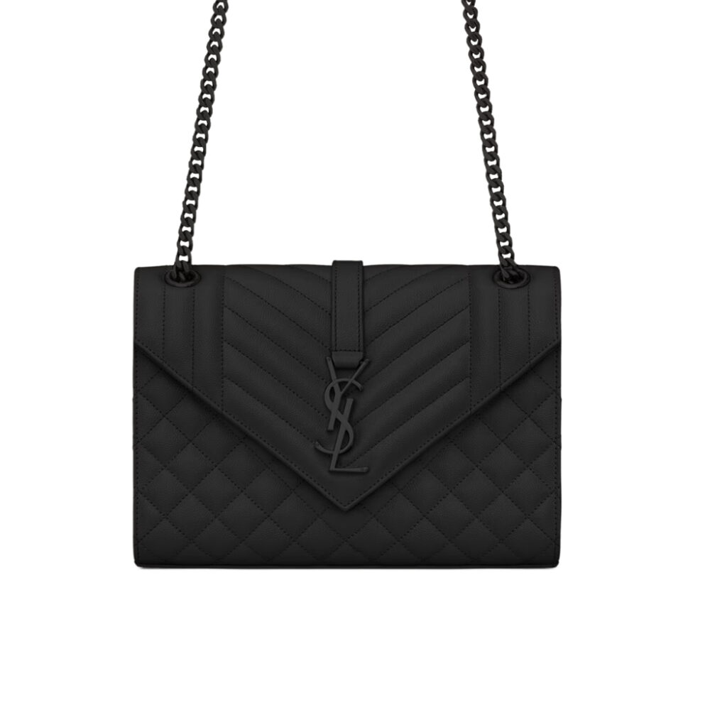 Saint Laurent Envelope Medium In Quilted Grain De Poudre Embossed Leather Black Noir 24cm 600185BOW981000