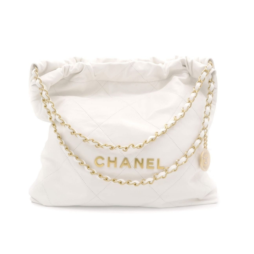 Chanel 22 Handbag Shiny And Gold Tone Metal White 42Cm AS3261