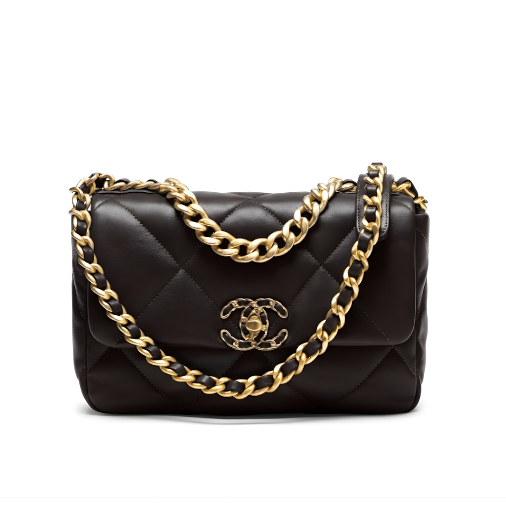 Chanel 19 Flap Bag Shiny Gold And Silver Tone Dark Brown 26Cm AS1160 B04852 94305