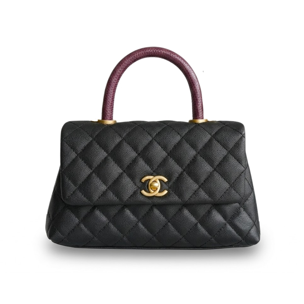 Chanel Coco Medium Quilted Leather Top Handle Bag Black 23cm