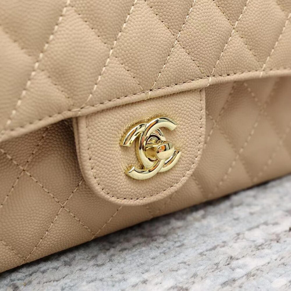 CHANEL CLASSIC GRAIN GOLD HARDWARE HANDBAG BEIGE 25CM A01112 - Image 6