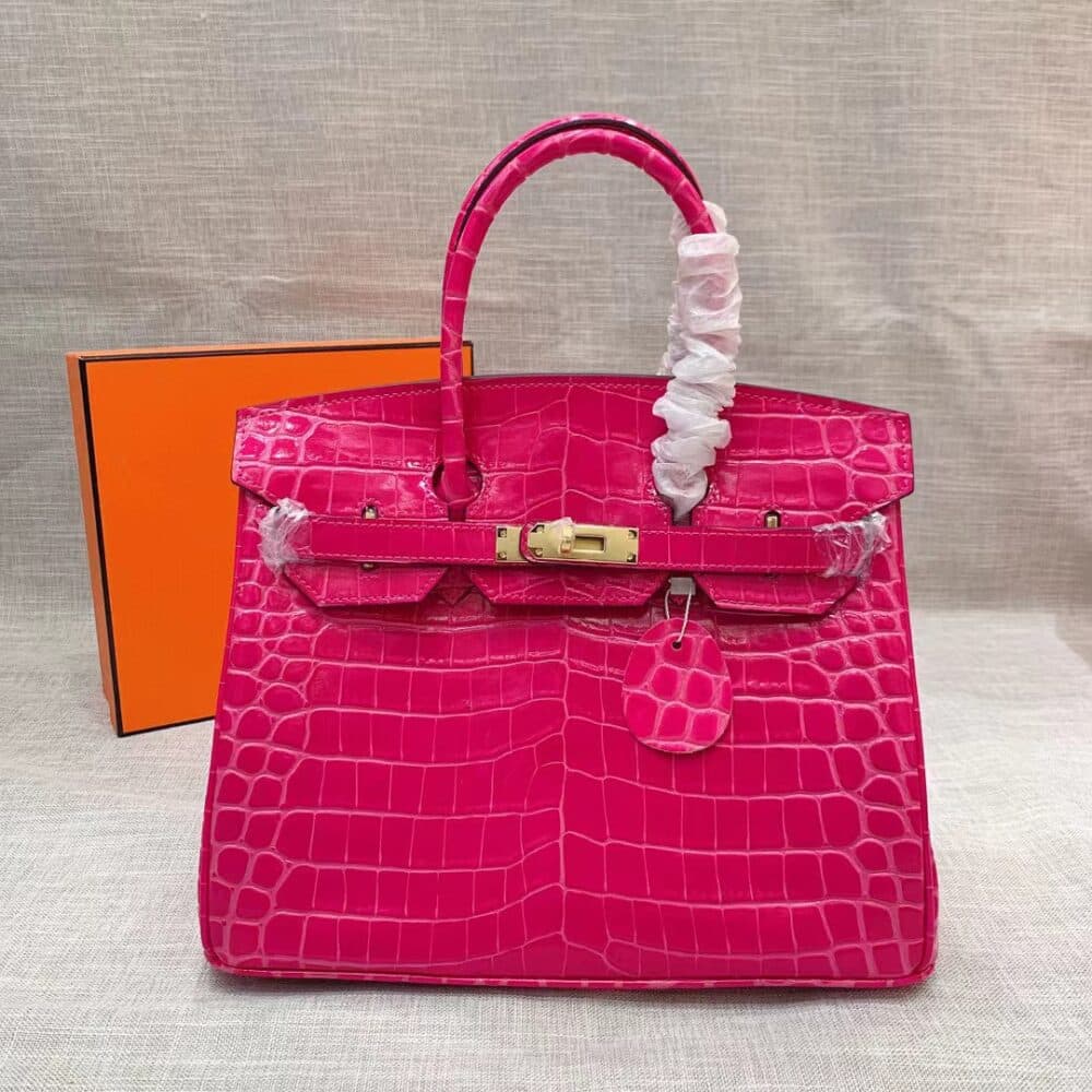 HERMES BIRKIN 30 CROCODILE GOLD-TONED HARDWARE DARK PINK - Image 6