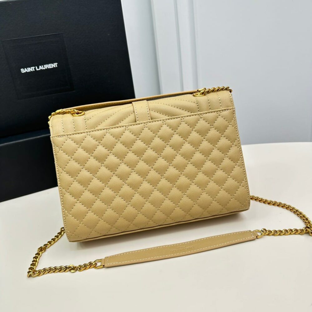 SAINT LAURENT ENVELOPE MEDIUM CHAIN BAG IN MIX MATELASSÉ GRAIN DE POUDRE EMBOSSED BEIGE 24CM 600185BOW912721 - Image 4