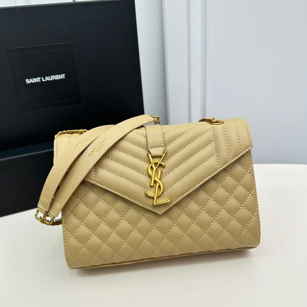 SAINT LAURENT ENVELOPE MEDIUM CHAIN BAG IN MIX MATELASSÉ GRAIN DE POUDRE EMBOSSED BEIGE 24CM 600185BOW912721 - Image 7