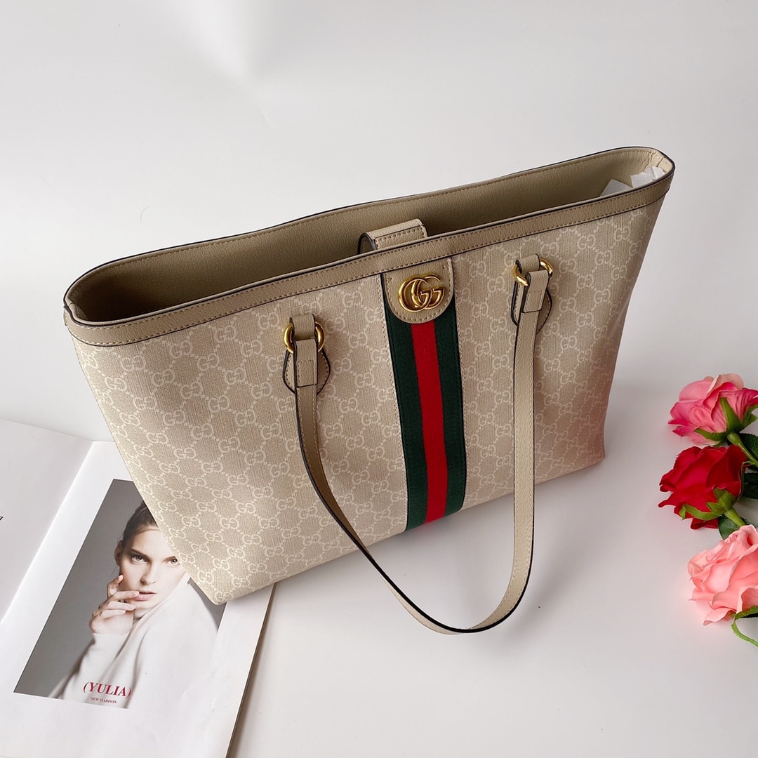 GUCCI OPHIDIA MEDIUM TOTE BAG BEIGE AND WHITE 38CM 631685 UULAG 9682 - Image 4