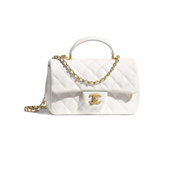 CHANEL MINI FLAP BAG WITH TOP HANDLE WHITE 20CM AS2431