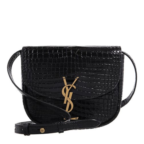 SAINT LAURENT KAIA MEDIDUM EMBOSSED LEATHER BLACK GOLD BAG 23CM