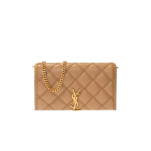 SAINT LAURENT WOMEN'S CAMEL BECKY QUILTED LEATHER SHOULDER BAG 26CM