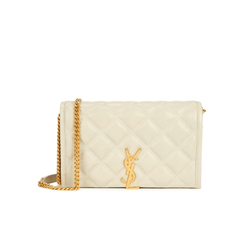 SAINT LAURENT WOMEN'S WHITE BECKY QUILTED LEATHER SHOULDER BAG 26CM