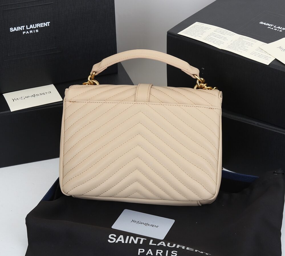 SAINT LAURENT COLLÈGE MEDIUM CHAIN BAG IN QUILTED LEATHER BEIGE 24CM 600279BRM072721 - Image 8