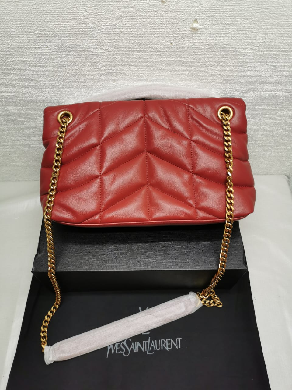 Alternative view of SAINT LAURENT PUFFER SMALL CHAIN BAG IN QUILTED RED 28CM