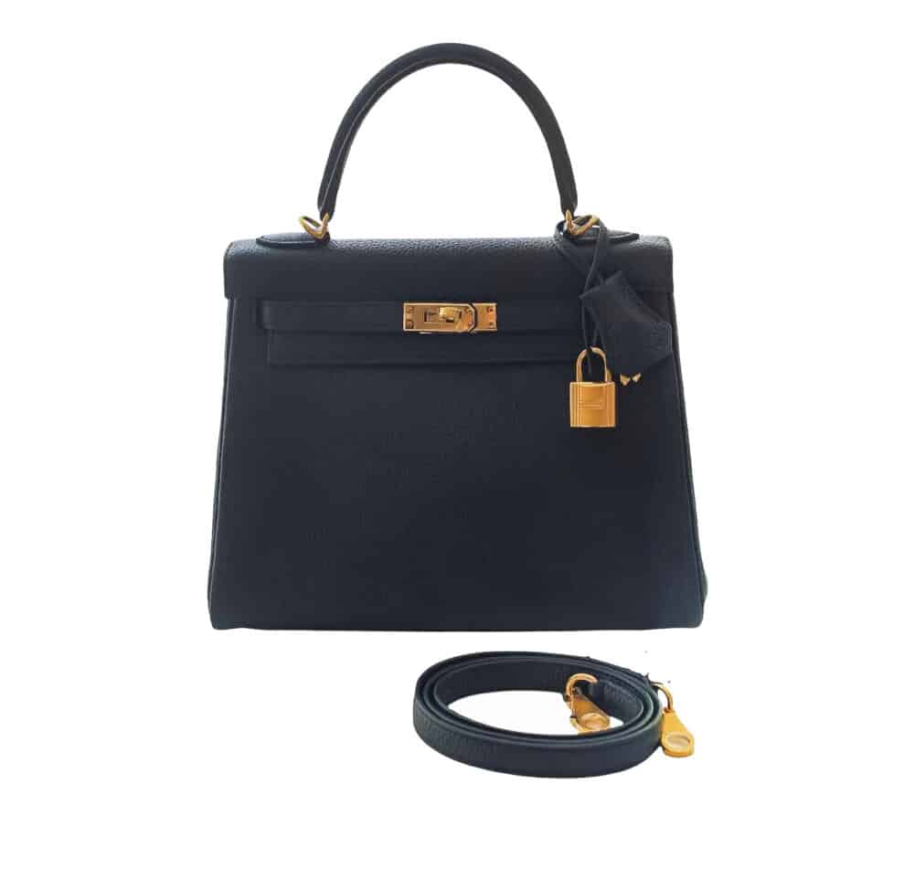 HERMES KELLY BLACK SELLIER ROUGE EPSOM GOLD HARDWARE 25CM