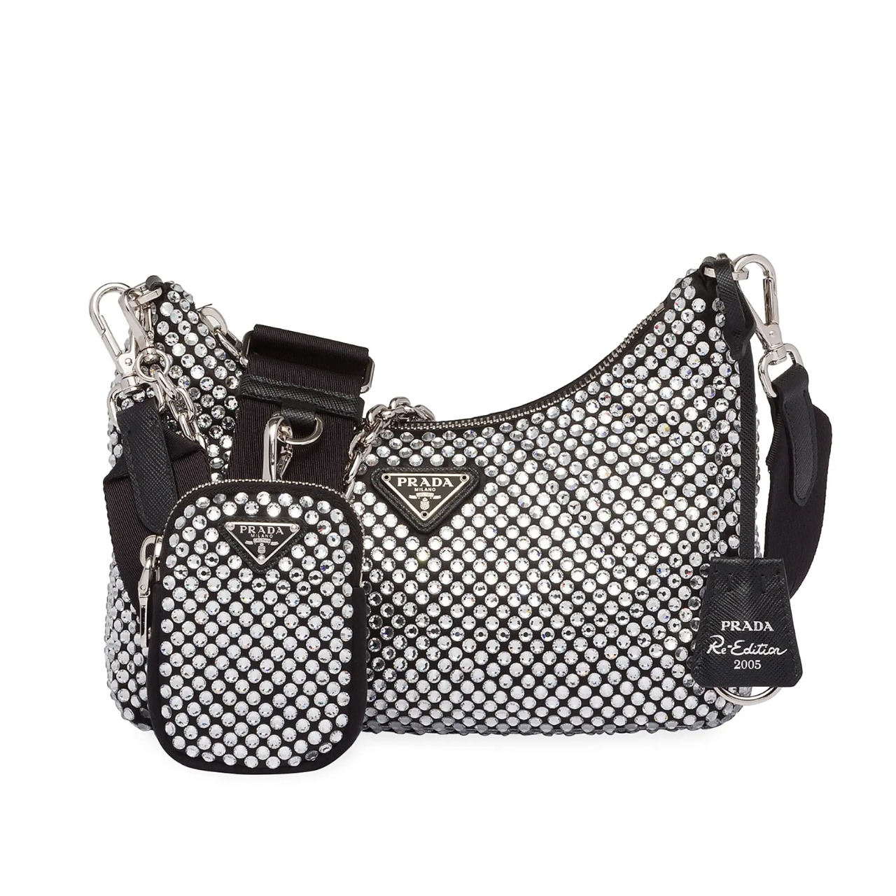 PRADA RE EDITION 2005 SATIN BAG WITH CRYSTALS 23CM 1BH204 2AWL F0T7O V V9L