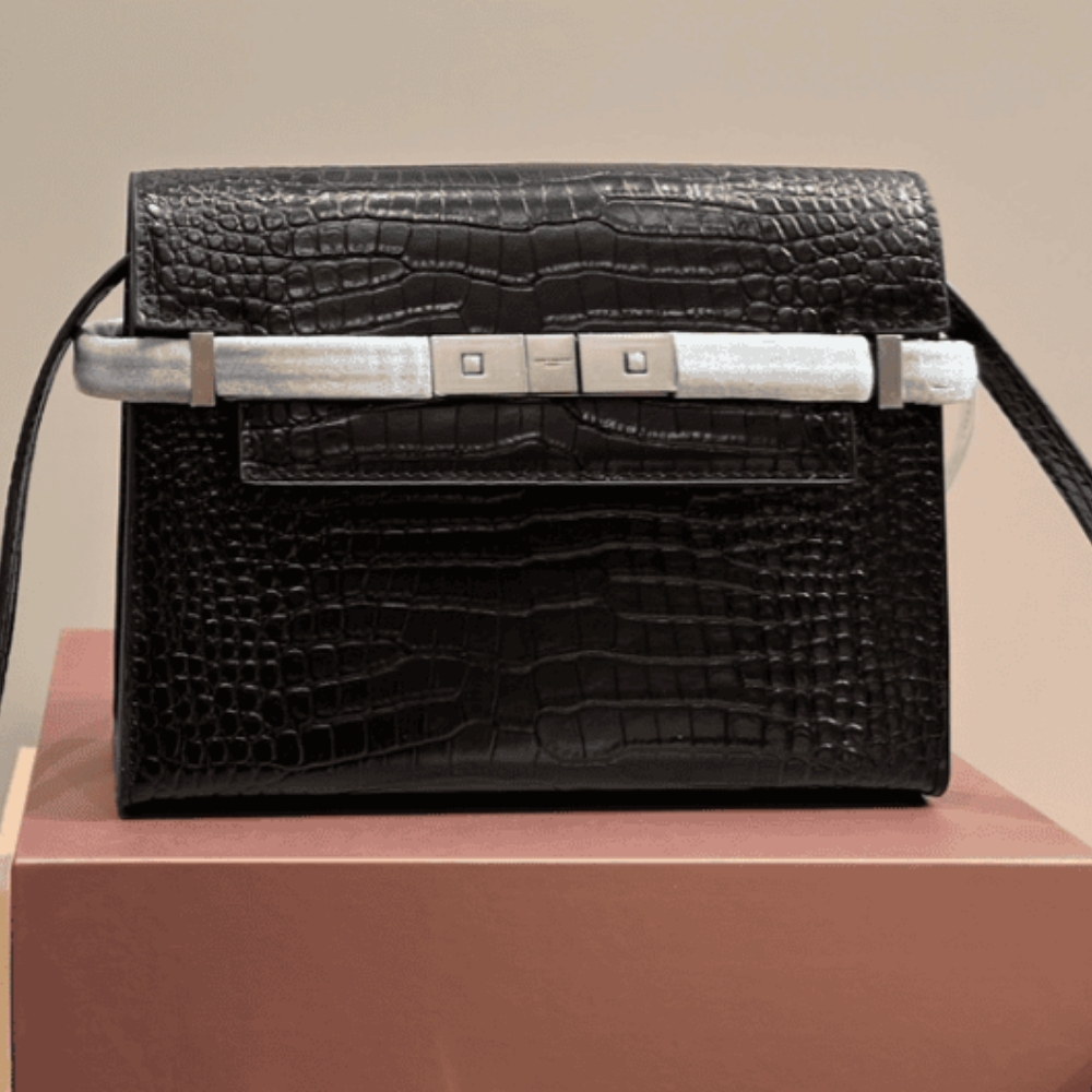 Alternative view of SAINT LAURENT MANHATTAN SMALL IN SHINY CROCODILE EMBOSSED LEATHER BLACK SILVER 25CM