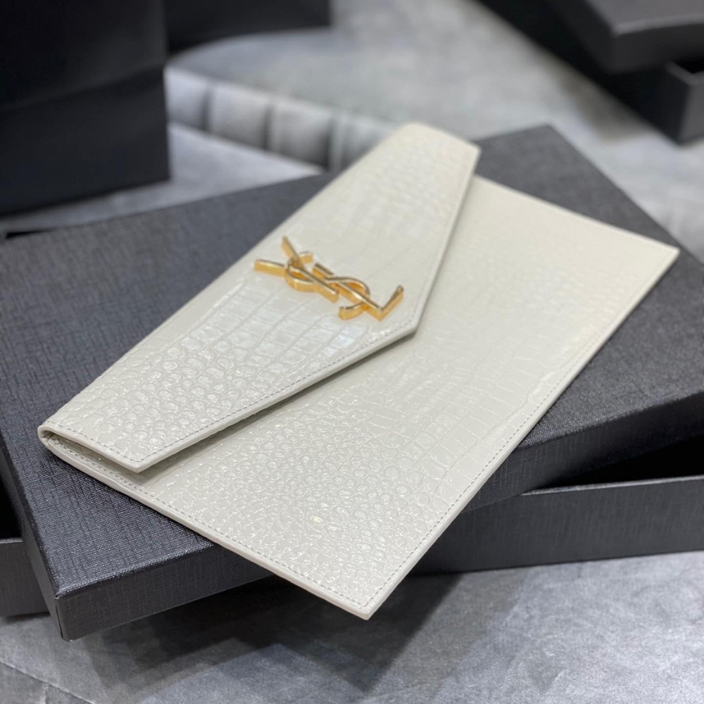 Alternative view of SAINT LAURENT UPTOWN POUCH IN CROCODILE EMBOSSED SHINY LEATHER WHITE 27CM 565739DND0J9207