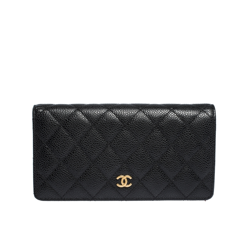 CHANEL BLACK CAVIAR LEATHER CLASSIC LONG FLAP WALLET 19.5CM