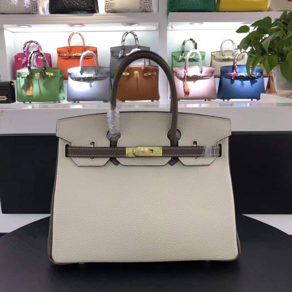 Alternative view of HERMES BIRKIN 25 TOGO BRUSHED LEATHER GOLD HARDWARE BEIGE GREY 30CM