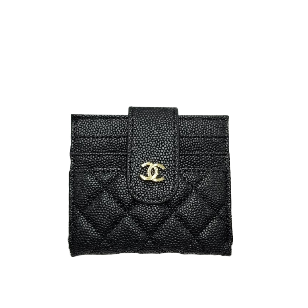 CHANEL CARD HOLDER BLACK WITH GOLD HARDWARE 12CM