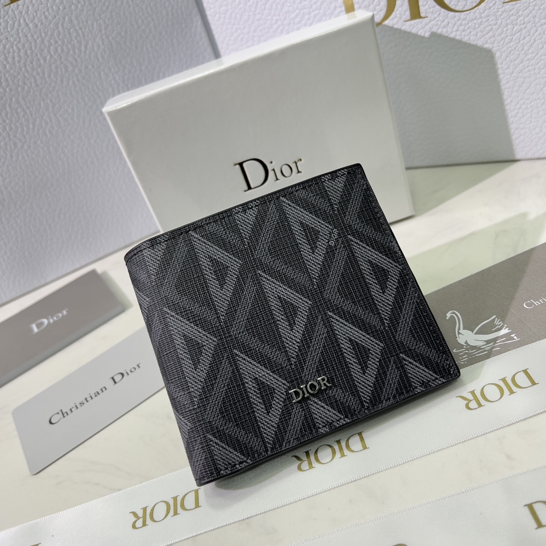 DIOR WALLET BLACK CD DIAMOND CANVAS 11CM 2ESBH027DCO H43E - Image 2