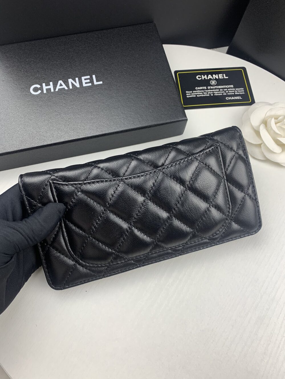 CHANEL BLACK QUILTED CLASSIC LONG FLAP WITH SILVER HARDWARE WALLET 19.5CM - Image 8