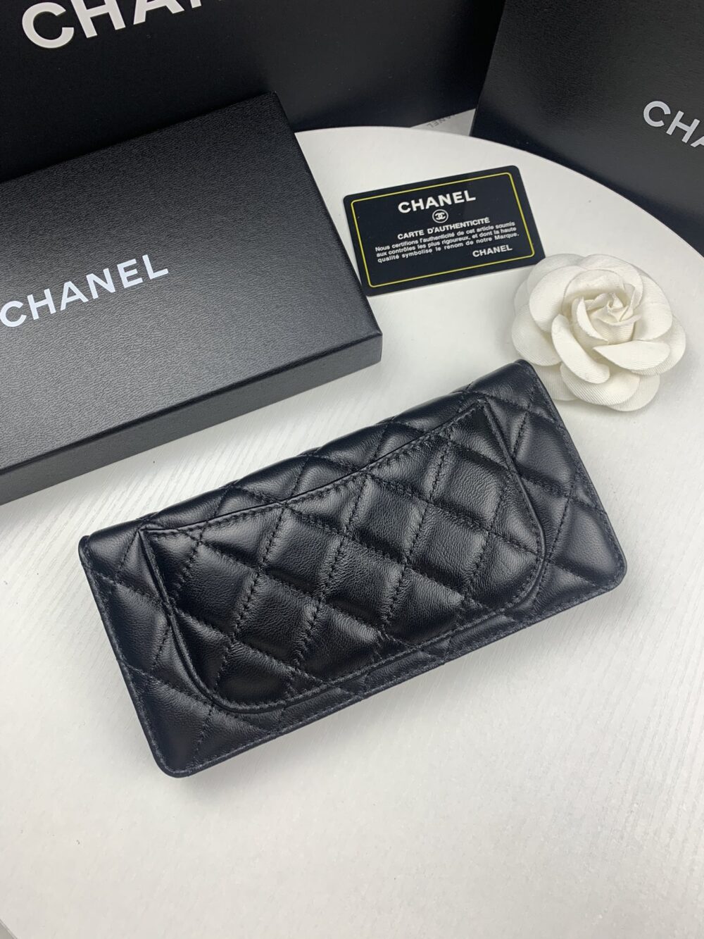 CHANEL BLACK QUILTED CLASSIC LONG FLAP WITH SILVER HARDWARE WALLET 19.5CM - Image 4