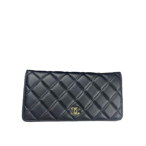 CHANEL BLACK QUILTED CLASSIC LONG FLAP WALLET 19.5CM