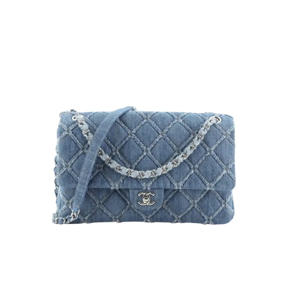 CHANEL CC CHAIN FLAP QUILTED DENIM JUMBO BLUE 25CM