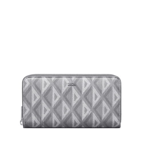 DIOR ZIPPED LONG WALLET GREY CD DIAMOND CANVAS 19.5CM 2ESBC252DCO H42E