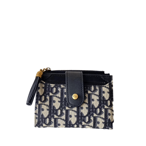 DIOR OBLIQUE WALLET BEIGE AND BLACK 12CM