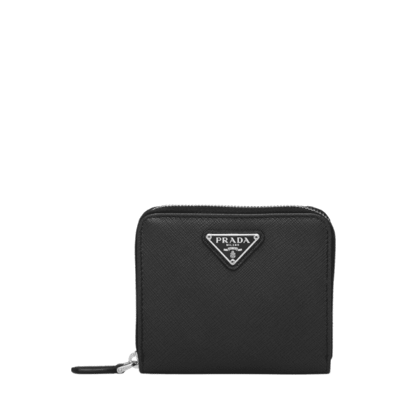PRADA SMALL SAFFIANO LEATHER WALLET BLACK AND SILVER 10CM 1ML036 QHH F0002
