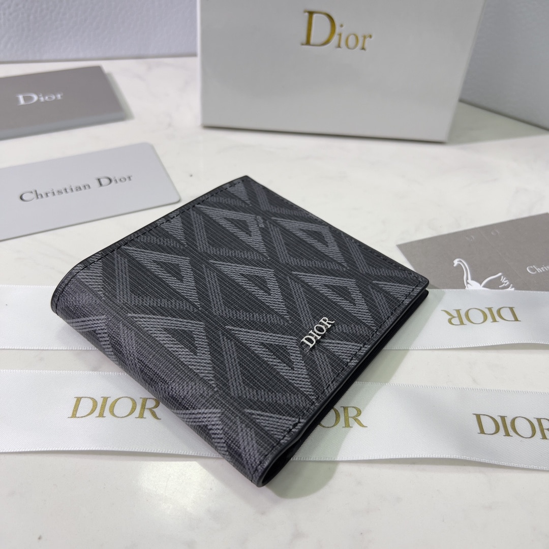 DIOR WALLET BLACK CD DIAMOND CANVAS 11CM 2ESBH027DCO H43E - Image 5